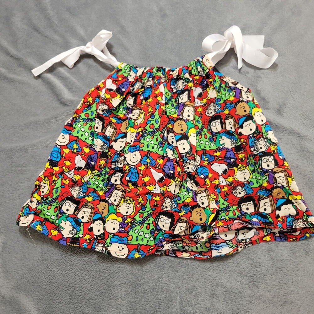 Peanuts Lovin Ewe Pillow Case Dress Girl 2 Red Blue Christmas Tie Top Sleeveless